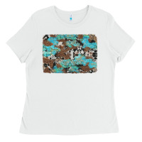 White western cowhide and leopard with turquoise background Ladies Tee - Artiststas