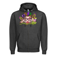 Charcoal Heather mardi gras pig Zipper Hoodie - CowGirlArtShop