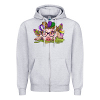 Heather Grey mardi gras pig Zipper Hoodie - CowGirlArtShop