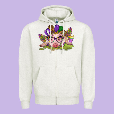 Mardi Gras Pig Zipper Hoodie Designed By Cowgirlartshop