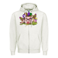 Oatmeal Heather mardi gras pig Zipper Hoodie - CowGirlArtShop
