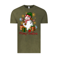 Vintage Olive Snowman Merry Christmas Vintage Tee - NancyCooperArtShop