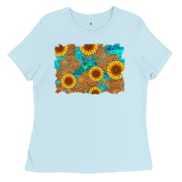 Baby Blue sunflower turquoise and  leather background Ladies Tee - Artiststas