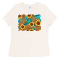 Bone sunflower turquoise and  leather background Ladies Tee - Artiststas