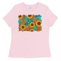 Bubblegum Pink sunflower turquoise and  leather background Ladies Tee - Artiststas