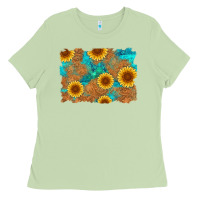 Matcha sunflower turquoise and  leather background Ladies Tee - Artiststas