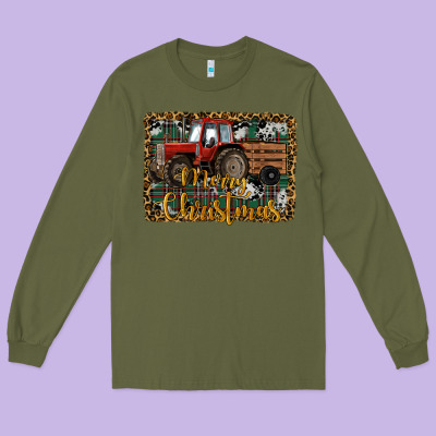 Merry Christmas Tractor Long Sleeve Tee Designed By Ranaportraitstore