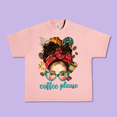 Coffee Please Messy Bun With Coffee Bean Bbs Urban Heavy Tee Designed By Bundleandbundleshop