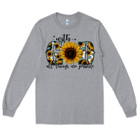 Heather Grey with god all things are possible sunflower Long Sleeve Tee - Jasminsmagicworld