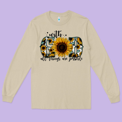 With God All Things Are Possible Sunflower Long Sleeve Tee Designed By Jasminsmagicworld