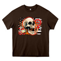 Chocolate Brown firefighter skull Heavy Core Tee - AdoDesignShop