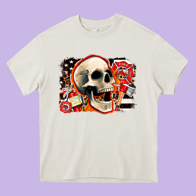 Firefighter Skull Heavy Core Tee Designed By Adodesignshop