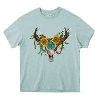 Arona boho bullskull with sunflower and gemstone Heavy Core Tee - Artiststas