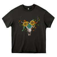 Asphalt boho bullskull with sunflower and gemstone Heavy Core Tee - Artiststas