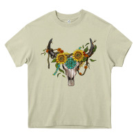 Mossy boho bullskull with sunflower and gemstone Heavy Core Tee - Artiststas