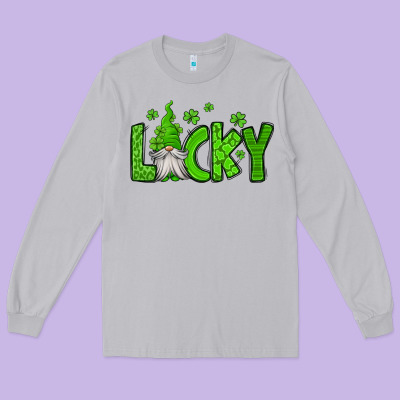 Lucky Gnome St Patricks Day Long Sleeve Tee Designed By Jasminsmagicworld