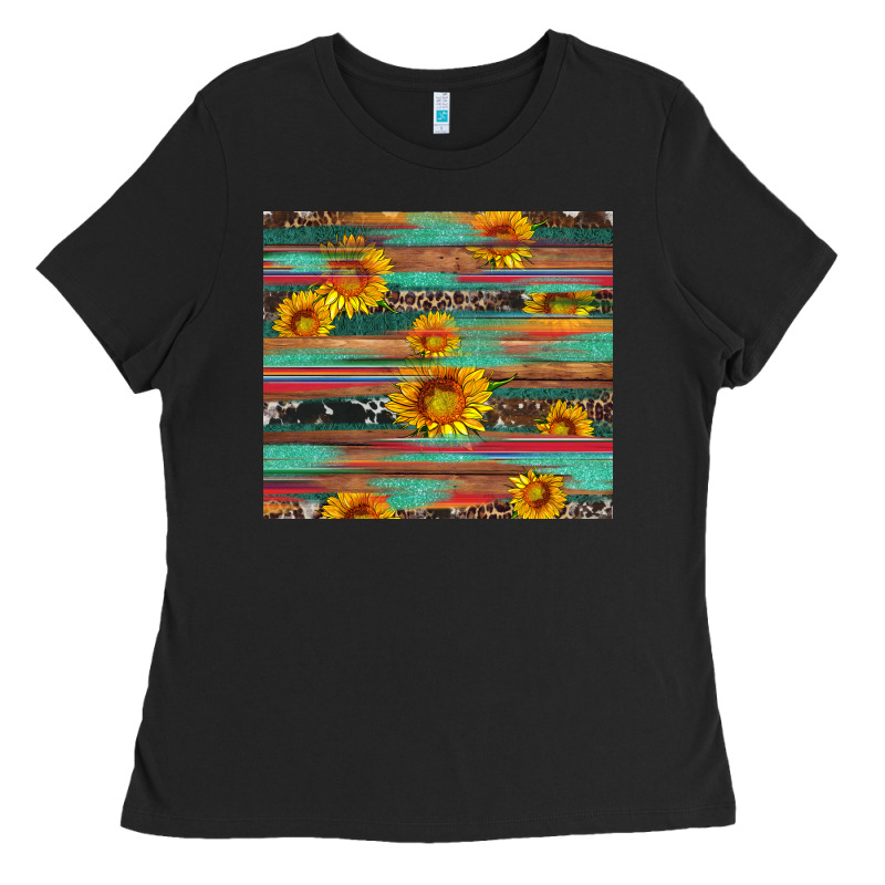 Sunflower Serape Wood And Cowhide Ladies Tee by Artiststas | Teevron