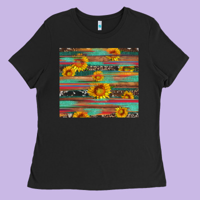 Sunflower Serape Wood And Cowhide Ladies Tee Designed By Artiststas