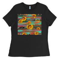 Black sunflower serape wood and cowhide Ladies Tee - Artiststas