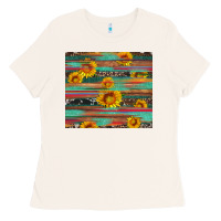 Bone sunflower serape wood and cowhide Ladies Tee - Artiststas