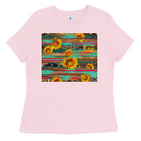 Bubblegum Pink sunflower serape wood and cowhide Ladies Tee - Artiststas