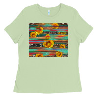 Matcha sunflower serape wood and cowhide Ladies Tee - Artiststas