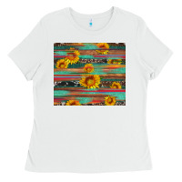 White sunflower serape wood and cowhide Ladies Tee - Artiststas