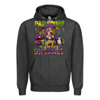 Charcoal Heather parading with my gnomies mardi gras Zipper Hoodie - CowGirlArtShop
