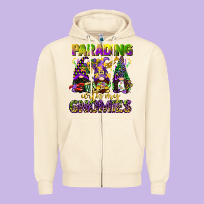 Parading With My Gnomies Mardi Gras Zipper Hoodie Designed By Cowgirlartshop