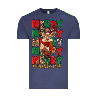 Vintage Denim merry christmas reindeer Vintage Tee - MaliasSmallBusiness