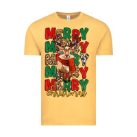 Vintage Mustard merry christmas reindeer Vintage Tee - MaliasSmallBusiness