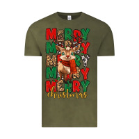 Vintage Olive merry christmas reindeer Vintage Tee - MaliasSmallBusiness