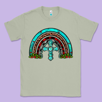 Cross Christmas Rainbow Classic Tee Designed By Jahusdesignshop