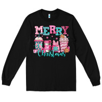 Black merry christmas pink coffee cups Long Sleeve Tee - Jasminsmagicworld