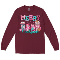 Burgundy merry christmas pink coffee cups Long Sleeve Tee - Jasminsmagicworld