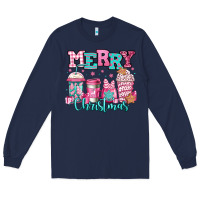 Navy merry christmas pink coffee cups Long Sleeve Tee - Jasminsmagicworld