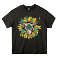 Asphalt boho bullskull with sunflower and gemstone Heavy Core Tee - Artiststas