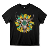 Black boho bullskull with sunflower and gemstone Heavy Core Tee - Artiststas