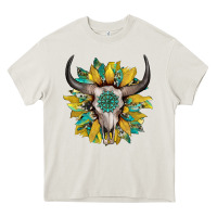 Cream boho bullskull with sunflower and gemstone Heavy Core Tee - Artiststas