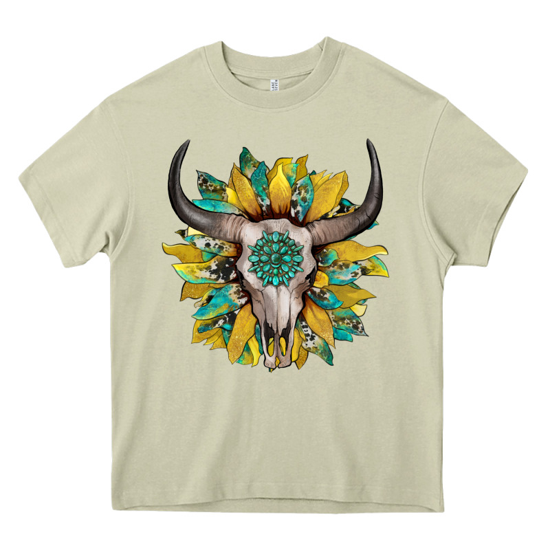 Boho Bullskull With Sunflower And Gemstone Heavy Core Tee by Artiststas | Teevron