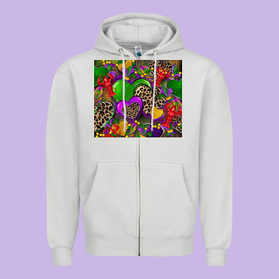 Mardi Gras Hearts Zipper Hoodie Designed By Cowgirlartshop