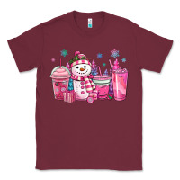 Burgundy pink christmas snowman coffee cups Classic Tee - MaliasSmallBusiness