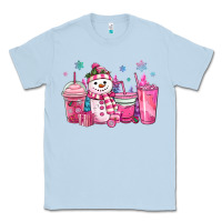 Dusty Blue pink christmas snowman coffee cups Classic Tee - MaliasSmallBusiness