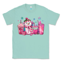 Seafoam pink christmas snowman coffee cups Classic Tee - MaliasSmallBusiness