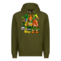 Army Green St. Patrick's Day gnomies with heart Premium Hoodie - HowdyJamesFarm