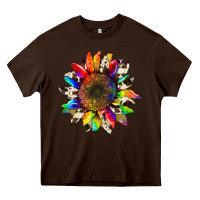 Chocolate Brown tie dye sunflower with cowhide Heavy Core Tee - Artiststas