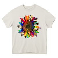 Cream tie dye sunflower with cowhide Heavy Core Tee - Artiststas
