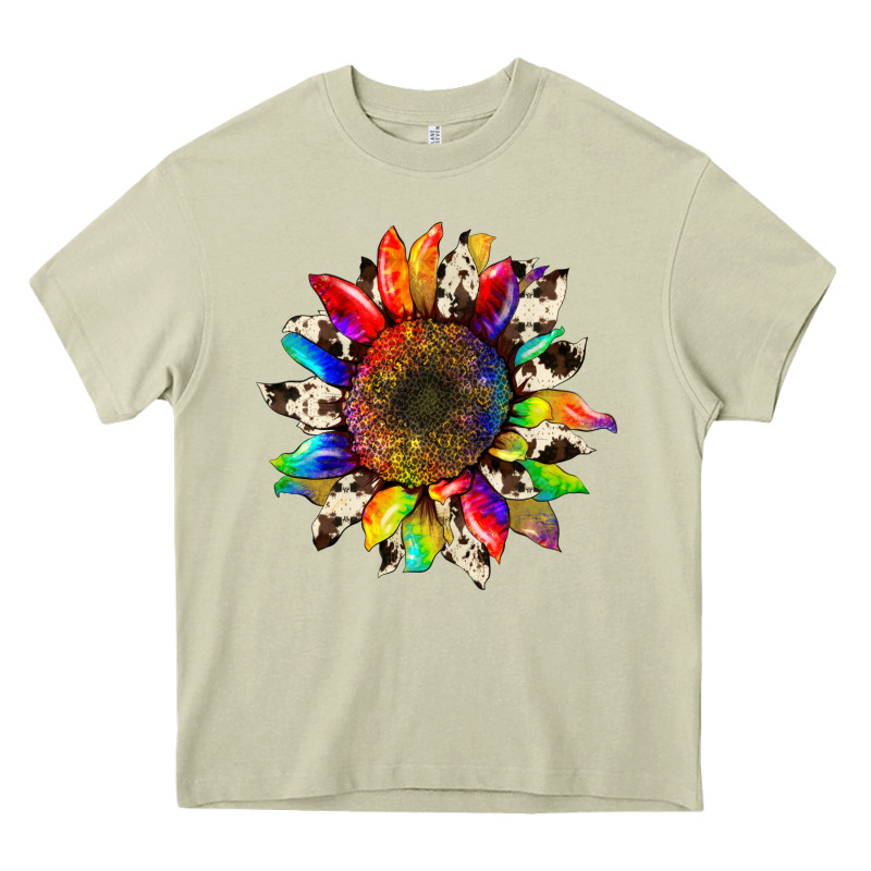 Tie Dye Sunflower With Cowhide Heavy Core Tee by Artiststas | Teevron
