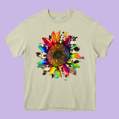 Tie Dye Sunflower With Cowhide Heavy Core Tee Designed By Artiststas