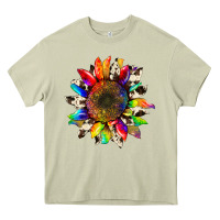 Mossy tie dye sunflower with cowhide Heavy Core Tee - Artiststas